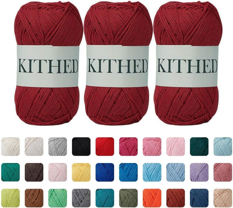 KITHED Cotton Yarn，10.5oz，526yard，3 Pack ，Soft Yarn for Crocheting and Knitting (09 Burgundy) - Image 1